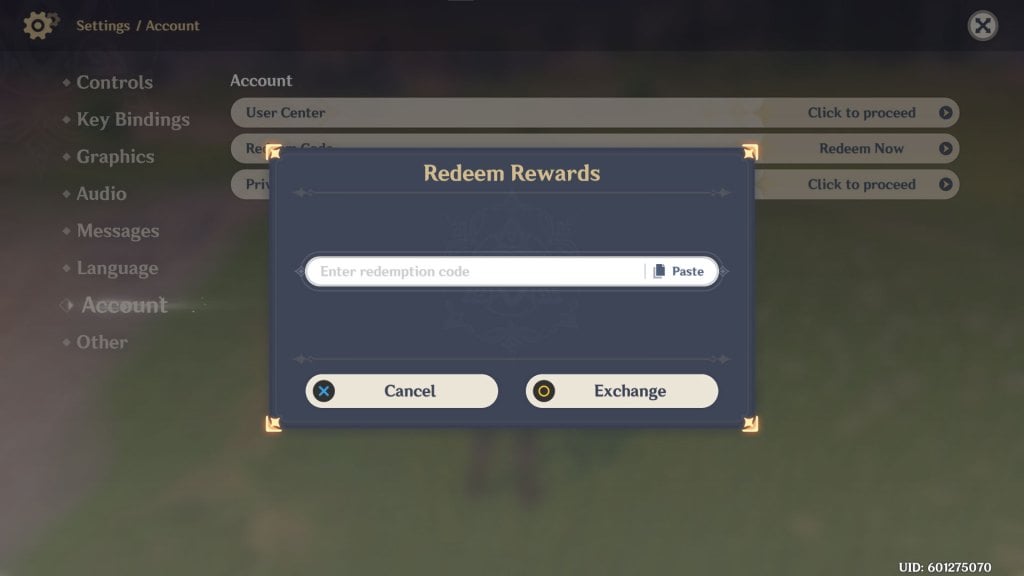 How to Redeem Genshin Impact Codes - in-game